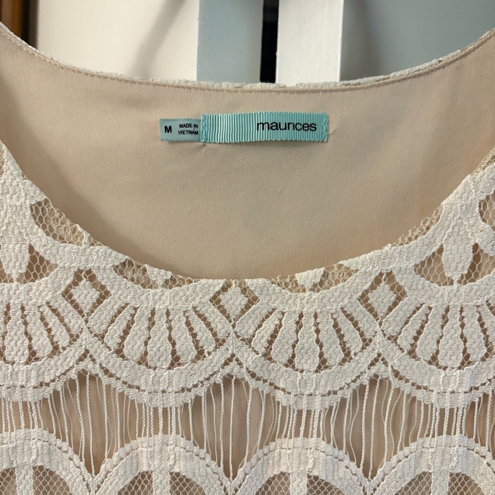Maurices medium cream and white lace short sleeve babydoll tunic or short dress